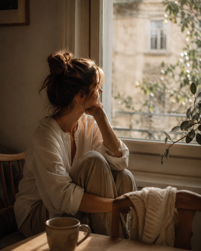 Nachdenkliche Frau am Fenster – Gedanken und Gefühle
