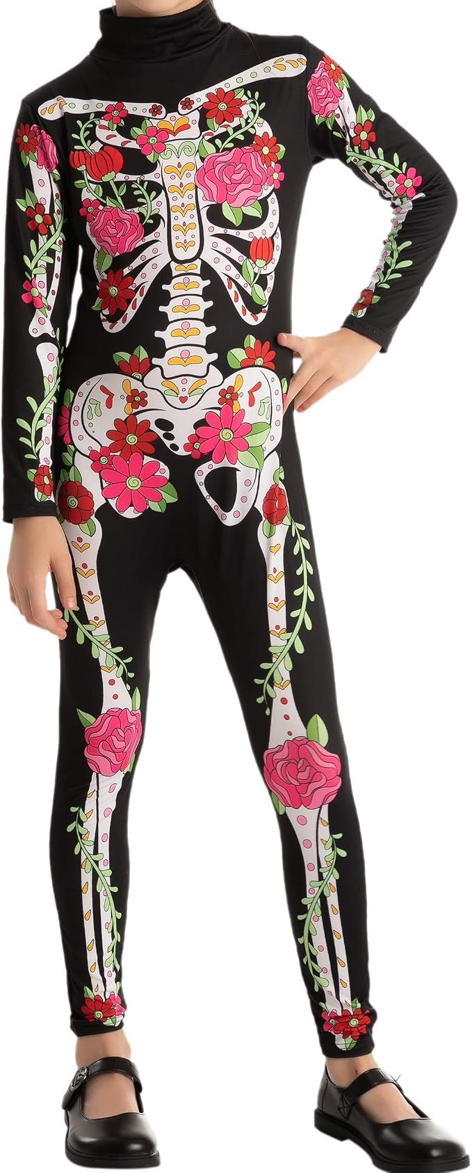 Skelettkostüm für Mädchen mit Blumenmuster